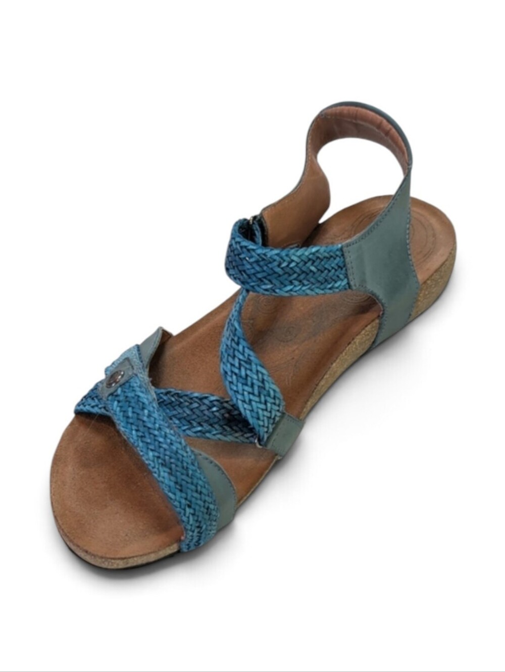 Taos, Trulie, Teal Blue Braided Leather Strap Sandals. Sz 41 (10-10.5)